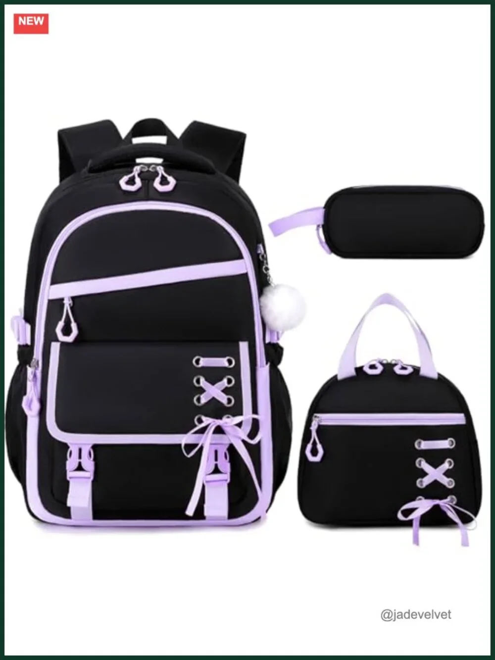 3-Piece Girls Backpack Set with Lunch Bag Pencil Case Waterproof School Bookbag